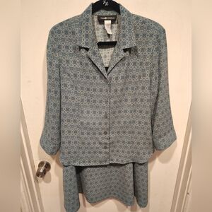 Sag Harbor Women's Blue Geometric Print Skirt & Tops Set Sz 14 Retro Academia